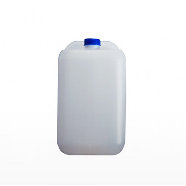 Jerigan 10 liter PT Golgon warna putih tutup biru tampak dari sudut