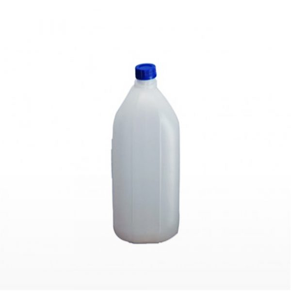 Jerigan 5 liter PT Golgon warna putih tutup biru tampak depan